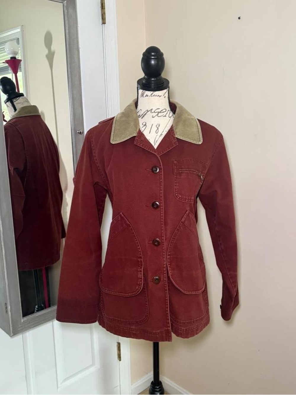 Vintage L.L. Bean Burgundy Barn Jacket with Tan Corduroy Collar